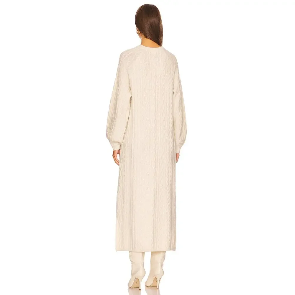 Show Me Your Mumu Barb Chunky Cable Knit Belted Maxi Sweater Dress Cream M - Picture 2 of 11
